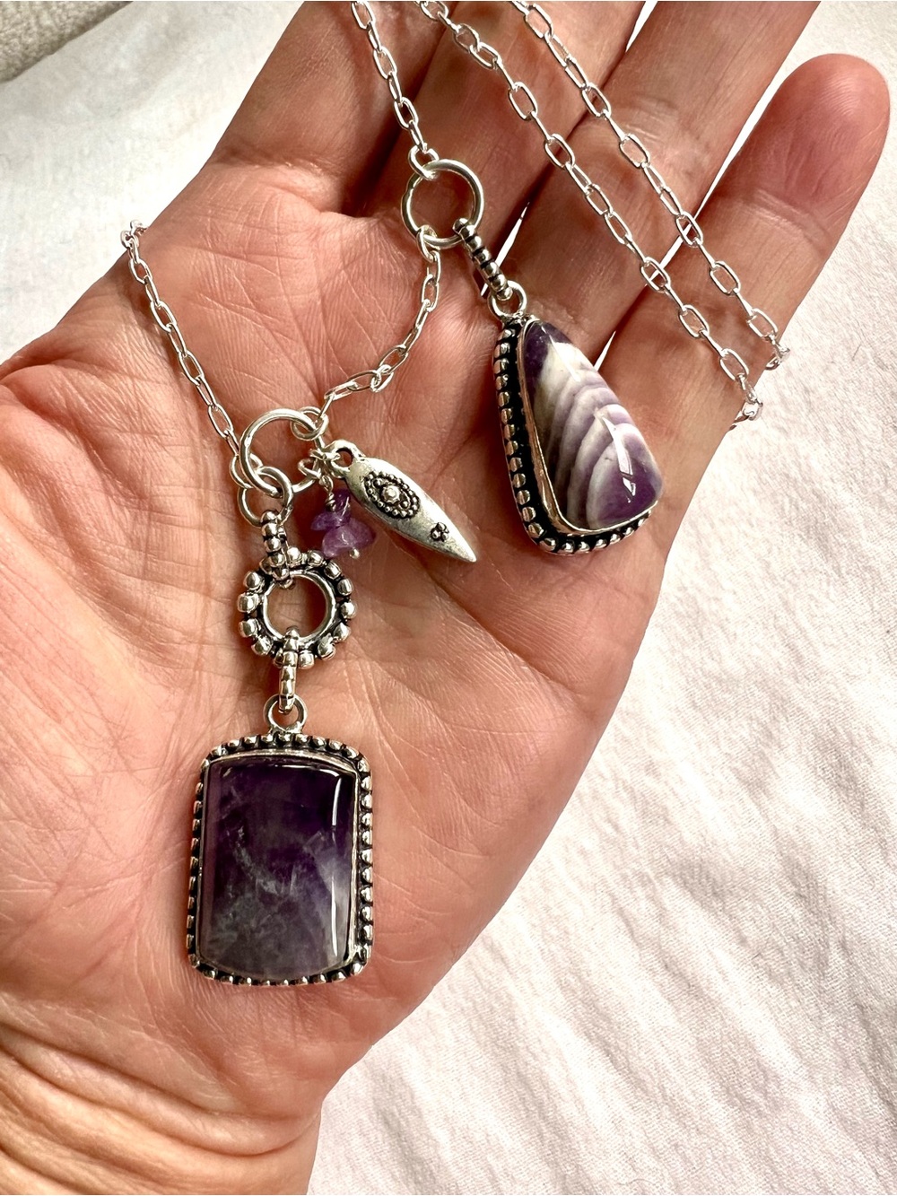925 Dream Amethyst Double Charm Pendant Necklace